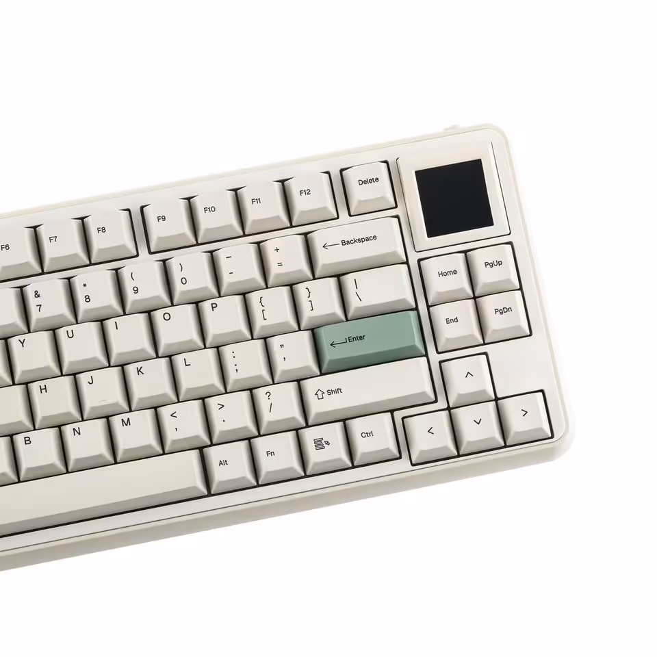 Gros plan sur le côté droit du clavier Epomaker RT75 avec écran secondaire et rangée de navigation