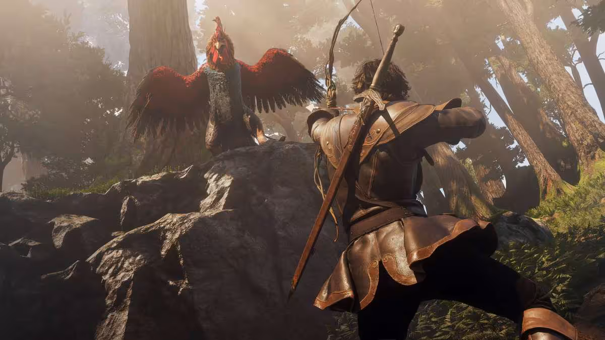 Fable mise sur une campagne de 15 à 20 heures et une simulation de vie sans fin 3 Archer de Fable affrontant une créature ailée rouge dans une forêt sombre et brumeuse