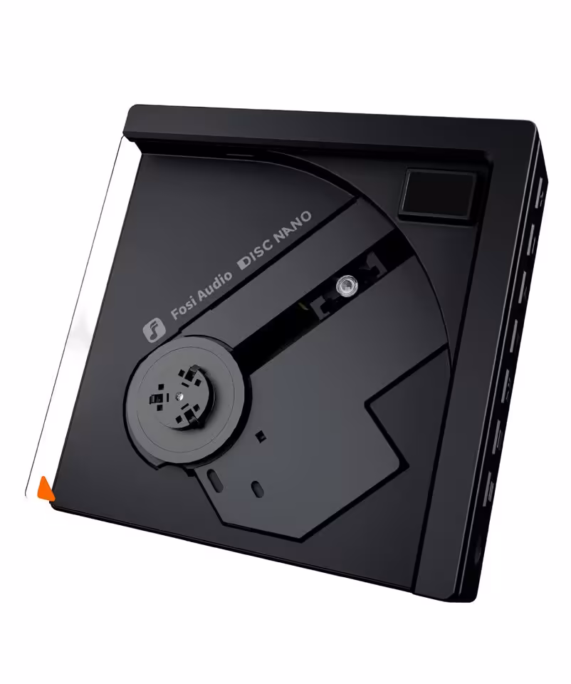 Fosi Audio DISC NANO lecteur CD compact noir vu de trois quarts.