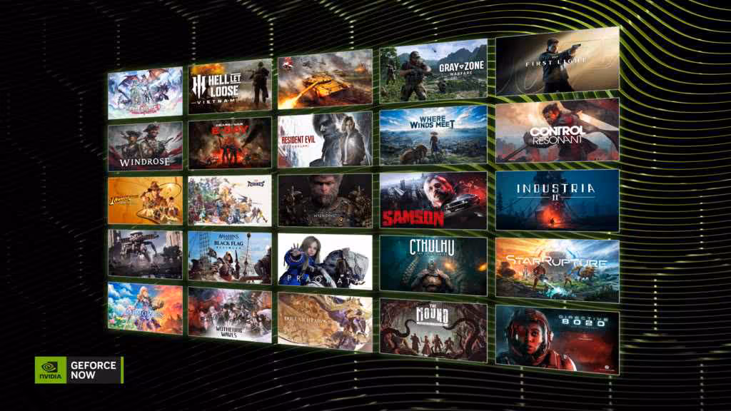 Vignette mosaïque de jeux compatibles GeForce NOW, dont Hell is Us, Control Resonant et No Man’s Sky