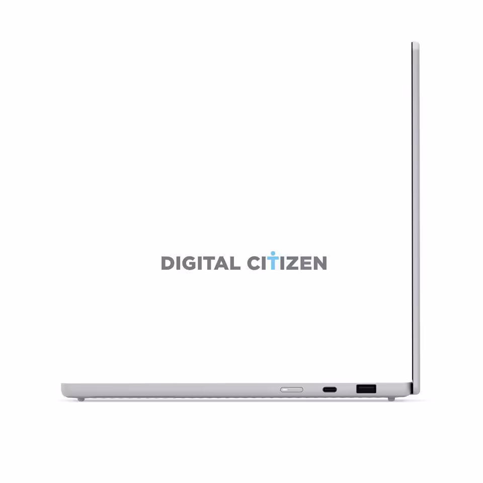Googlebook Lenovo 15 : les premiers visuels fuitent bien avant le lancement d'automne 5 Profil latéral droit du Googlebook Lenovo 15 blanc, ports et charnière latérale visibles