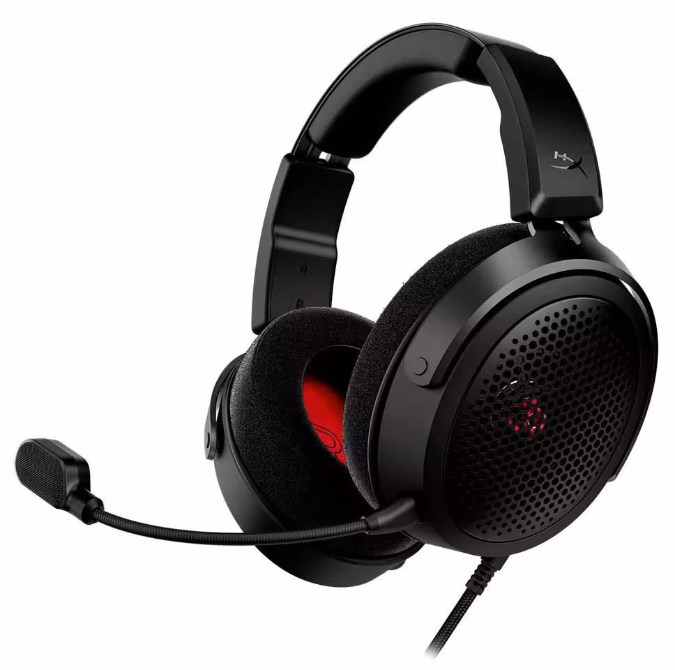 HyperX Level Awakening : casque ouvert, souris 47 g et micro USB au programme 3 Casque gaming HyperX ouvert noir avec micro, vue produit sur fond blanc