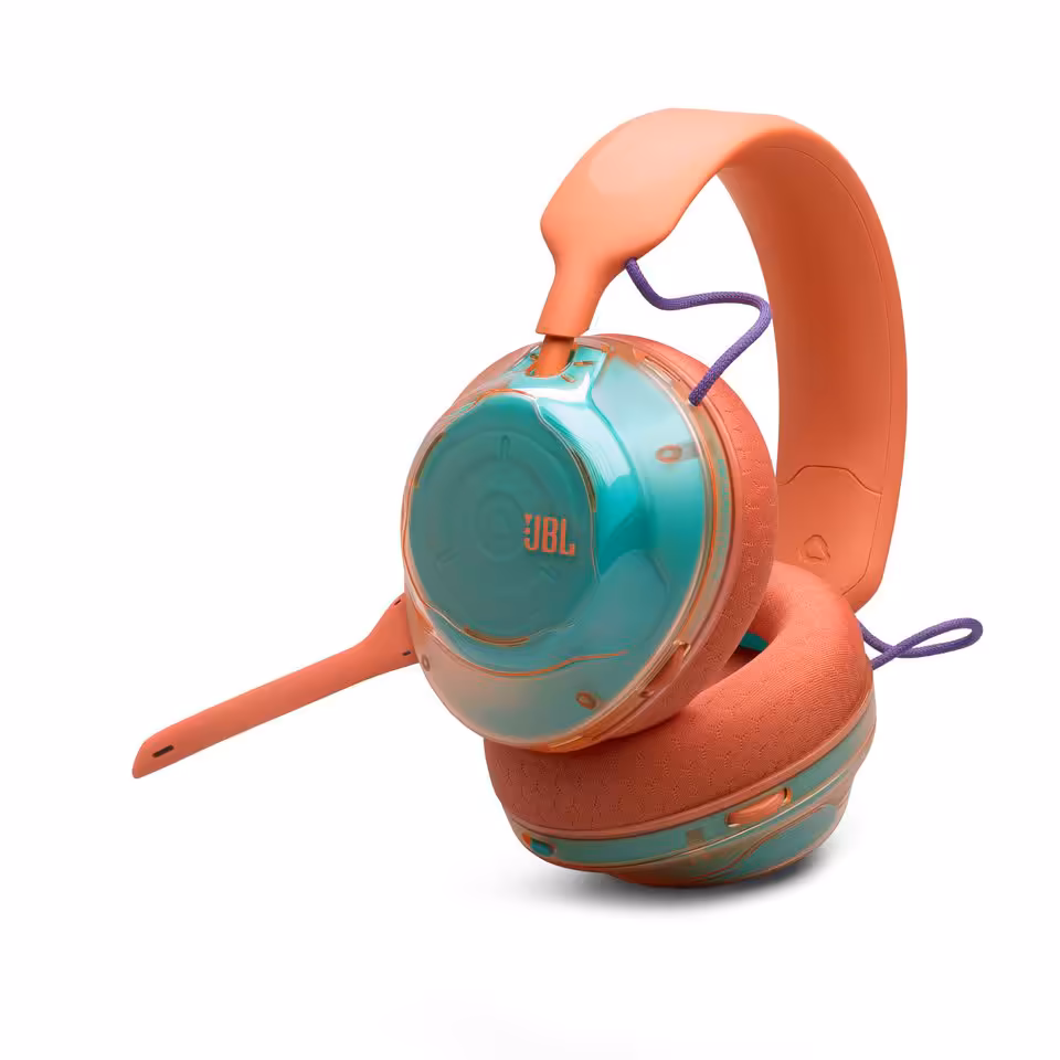 JBL Quantum 520 : la gamme gaming s’élargit avec les 520X et 120 dévoilés à la Gamescom 2026 6 Casque JBL Quantum 520 orange et turquoise, vue produit sur fond blanc.