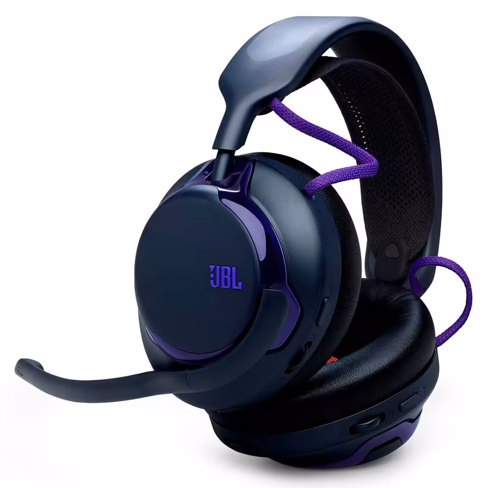 JBL Quantum 850 : un casque gaming premium à 279,99 € avec ANC et head tracking 2 Casque gaming JBL Quantum 850 noir et violet avec micro boom, vue produit sur fond blanc