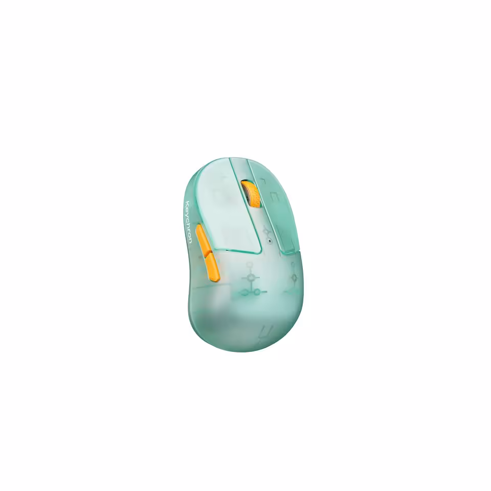 Keychron M4 MagOpt : la souris fingertip adopte de nouveaux switches et 4 coloris rétro 4 Souris Keychron M4 vert menthe avec boutons orange, vue produit isolée
