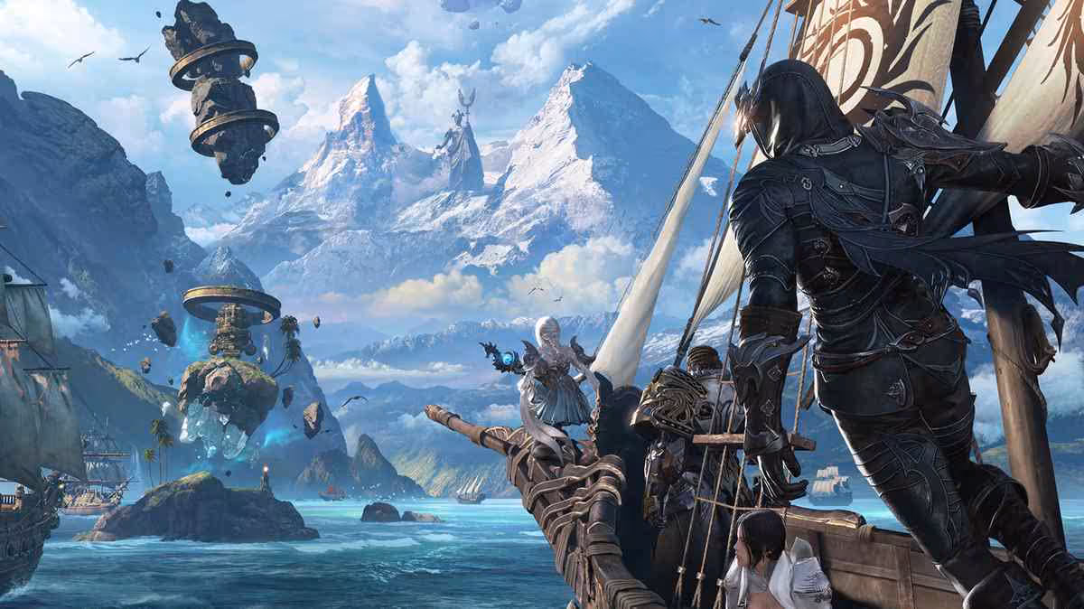 Lost Ark et Throne of Liberty : Amazon lâche les serveurs, transition jusqu’en 2027 2 Scène de Lost Ark avec navire en mer, île rocheuse, personnage armé et décor fantasy