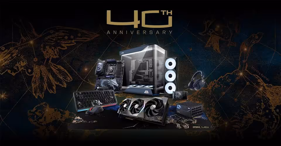MSI Draco Epic Edition : une collection 40e anniversaire complète dévoilée au Computex 2026 2 Visuel promotionnel MSI 40e anniversaire avec produits Draco Epic Edition, fond noir et dragons