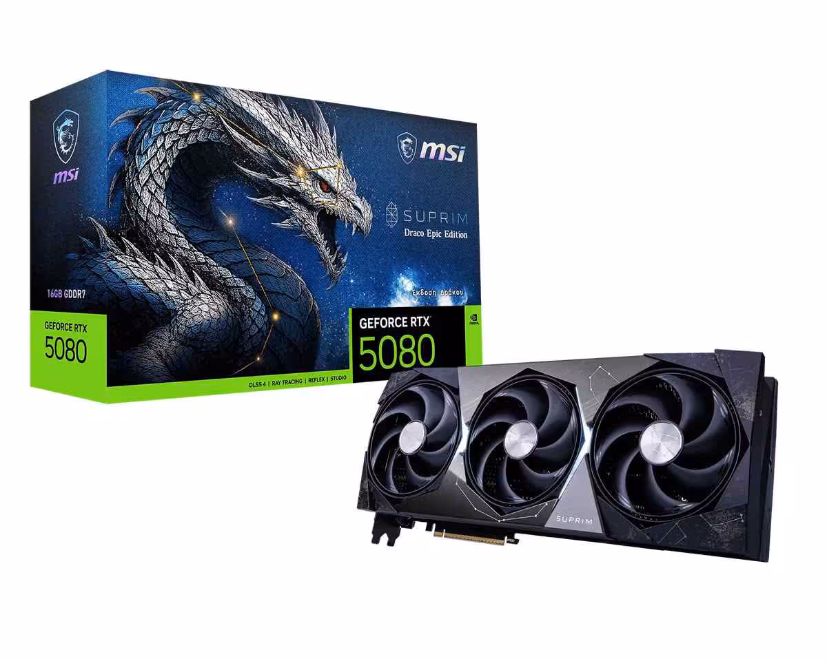 MSI Draco Epic Edition : une collection 40e anniversaire complète dévoilée au Computex 2026 4 Carte graphique MSI SUPRIM GeForce RTX 5080 Draco Epic Edition avec boîte dragon