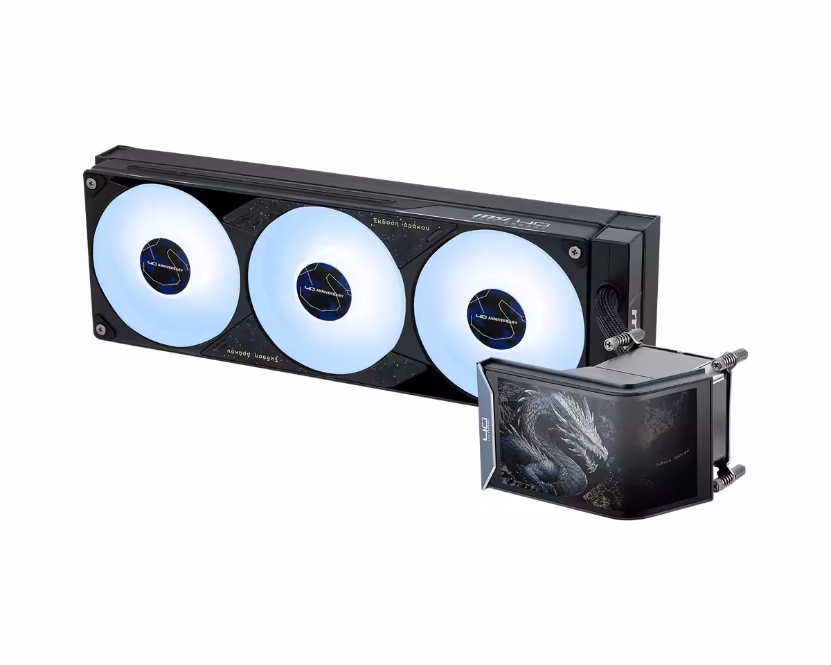 MSI Draco Epic Edition : une collection 40e anniversaire complète dévoilée au Computex 2026 5 Kit refroidissement liquide MSI 360 mm avec écran LCD Draco Epic Edition et ventilateurs blancs