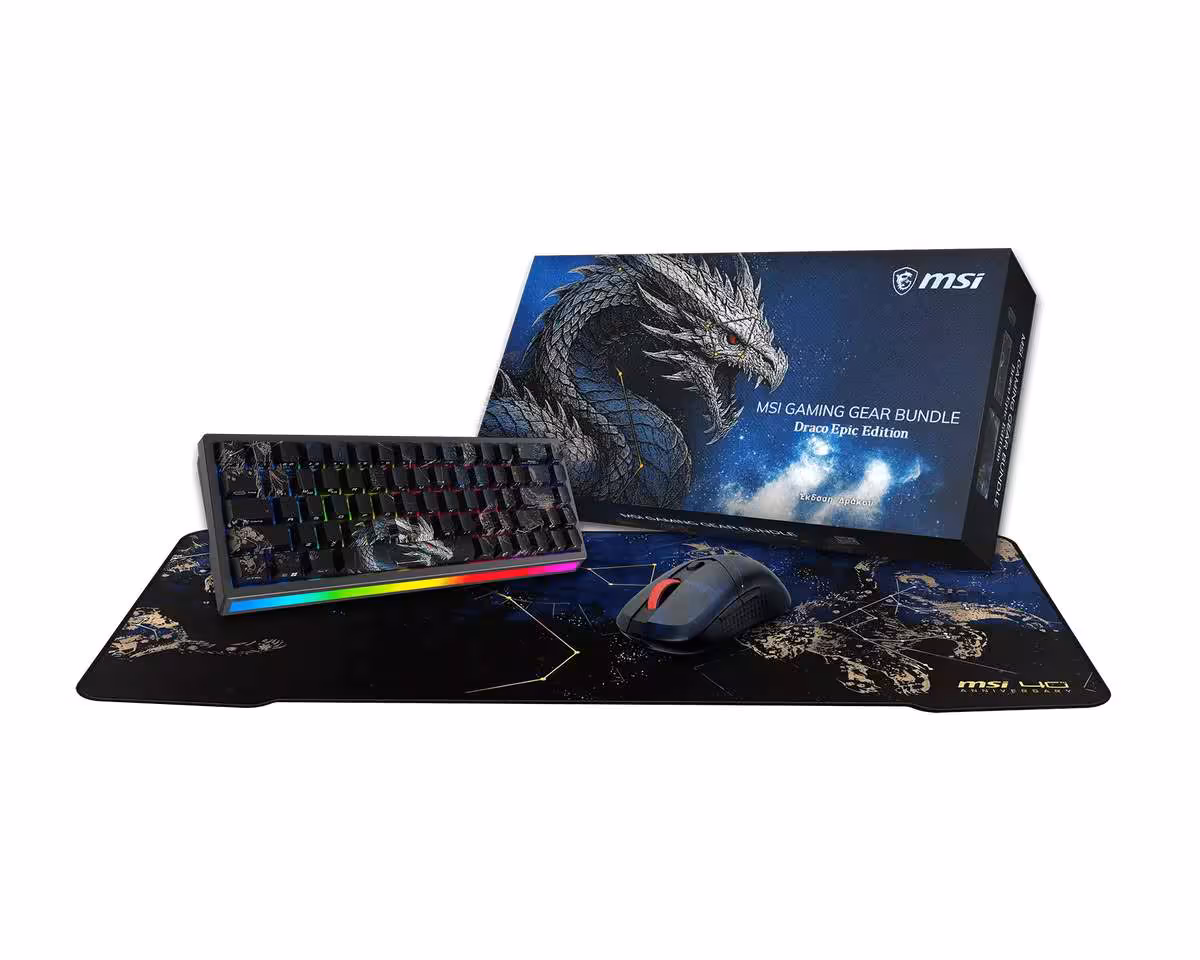 MSI Draco Epic Edition : une collection 40e anniversaire complète dévoilée au Computex 2026 7 Pack MSI Gaming Gear Bundle Draco Collection avec clavier RGB, souris et tapis de souris