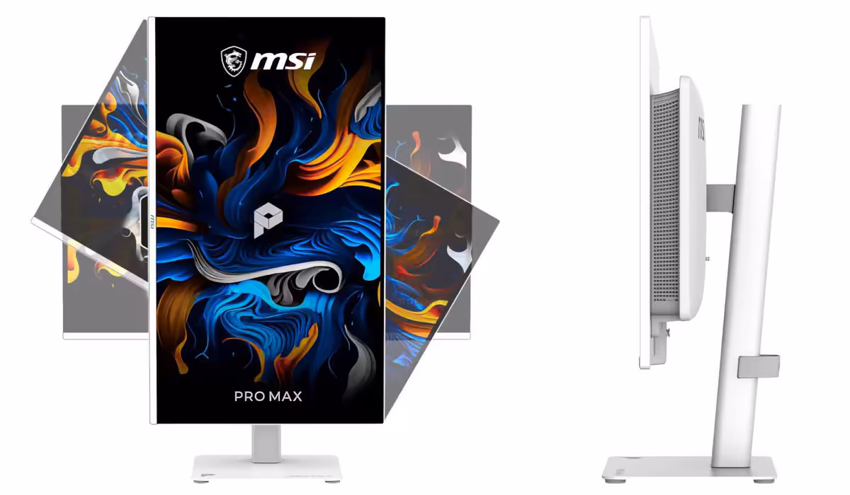 OLED 4K : MSI prépare un 27 pouces 120 Hz avec compensation de dalle en temps réel 2 Moniteur MSI Pro Max 27 pouces vue avant et profil fond blanc contrasté