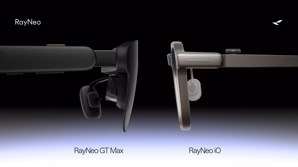 RayNeo iO et GT Series : deux lunettes AR pour la productivité et le cinéma mobile 2 Comparatif RayNeo GT Max et RayNeo iO, deux lunettes AR RayNeo sur fond noir