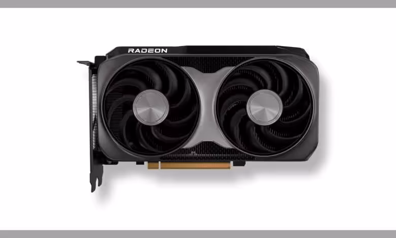 AMD Adrenalin 26.8.1 WHQL : prise en charge de la Radeon RX 9050 4 Go et correctifs 1 Carte graphique AMD Radeon avec double ventilateur, design noir compact et logo Radeon visible
