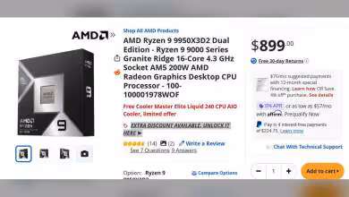 Capture écran offre AMD Ryzen 9 9950X3D2 avec prix 899 dollars et réduction promo.