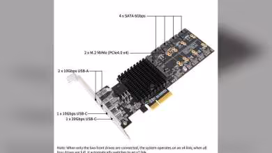 Carte d'extension PCIe 12 ports avec différents connecteurs et dissipateur thermique, fond blanc