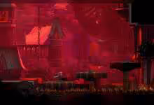 Capture d’écran du jeu Castlevania, château gothique rouge, plateformes, personnages pixel art et ambiance sombre.