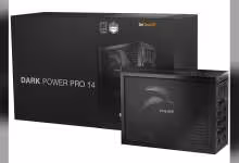 Boîte be quiet! Dark Power Pro 14 et alimentation modulaire noire avec ventilateur silencieux visible