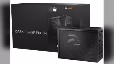 Boîte be quiet! Dark Power Pro 14 et alimentation modulaire noire avec ventilateur silencieux visible
