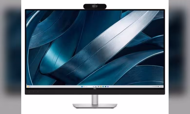 Dell Pro P 43 4K, un écran de visioconférence 43 pouces tout-en-un pour salles huddle 1 Écran Dell 43 pouces 4K avec webcam intégrée, vue de face sur fond blanc