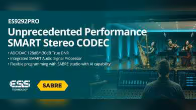 Visuel promotionnel ESS ES9292PRO SABRE codec audio stéréo SMART avec performances Unprecedented Performance et studio d’enre