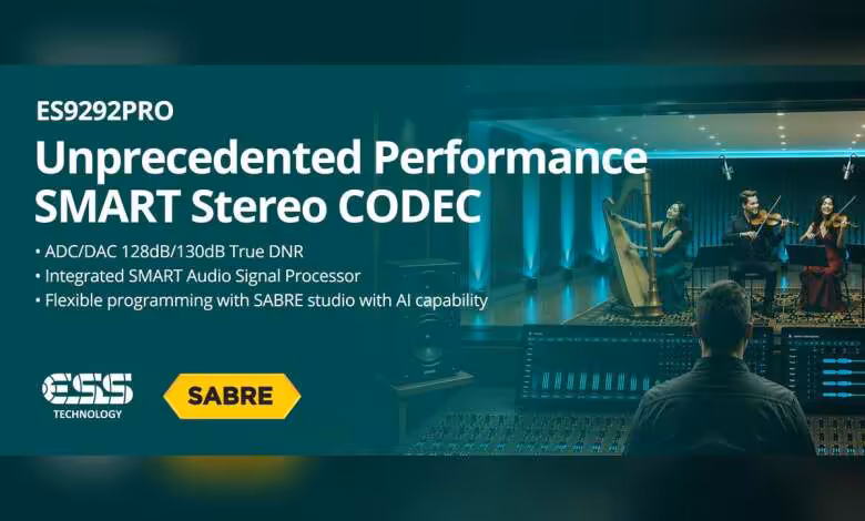ES9292PRO : ESS pousse son codec audio intégré à 130 dB de DNR et 768 kHz 1 Visuel promotionnel ESS ES9292PRO SABRE codec audio stéréo SMART avec performances Unprecedented Performance et studio d’enre
