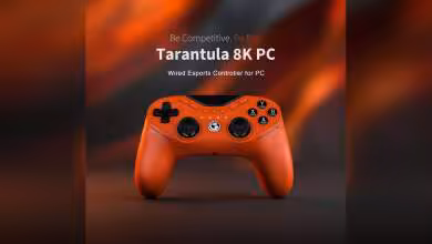 Manette GameSir Tarantula 8K PC orange, vue de face, sticks analogiques, croix directionnelle et boutons ABXY visibles