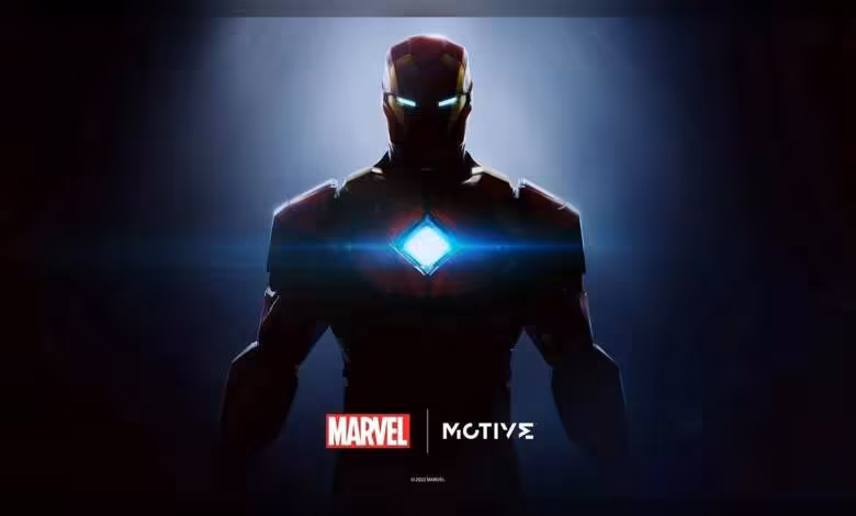 Iron Man : une fuite de gameplay relance enfin le projet d'EA Motive après des années 1 Iron Man en silhouette avec réacteur arc lumineux, logo Marvel et Motive sur fond sombre bleu