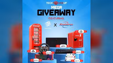 Visuel TechPowerUp Mega Giveaway Mad Catz x Koolatron avec mini frigo Coca-Cola, volant et clavier RGB