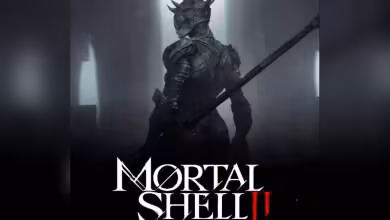 Affiche sombre de Mortal Shell 2 montrant un guerrier armuré tenant une grande épée, logo du jeu visible