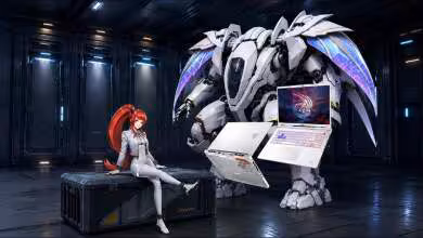 MSI Crosshair A16 HX MLG Edition avec figurine, laptop ouvert et visuel promotionnel gaming