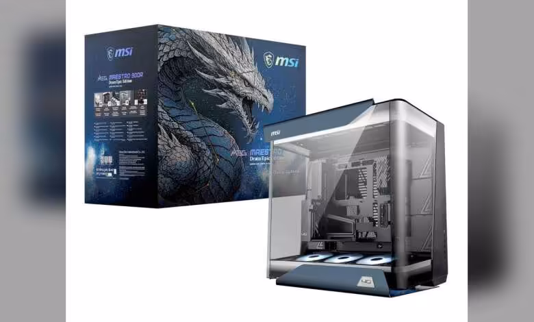 MSI Draco Epic Edition : une collection 40e anniversaire complète dévoilée au Computex 2026 1 Boîtier PC MSI MEG MAESTRO 900P Draco Epic Edition avec panneau vitré et base lumineuse