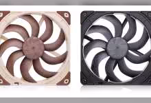 Deux ventilateurs Noctua NF-A12x25, versions beige et chromée noire, design sans RGB ni écran LC
