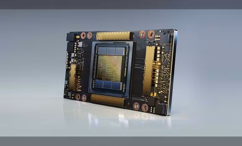NVIDIA A100 : le GPU Ampere de 2020 restera loué pour l’IA jusqu’en 2029 1 Carte GPU NVIDIA A100 Ampere, puce noire visible, carte serveur compacte avec connecteurs dorés et PCB noir