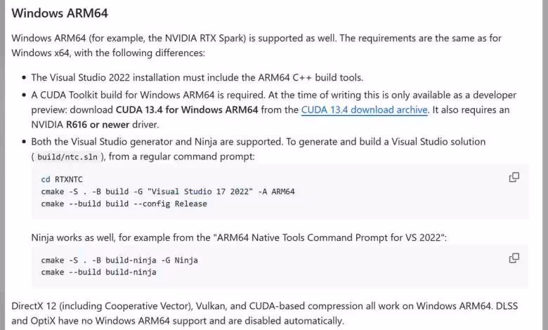 RTX NTC arrive sur Windows ARM64, NVIDIA prépare déjà ses outils pour RTX Spark 1 NVIDIA brings its RTX texture compression SDK to Windows ARM64