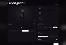 Interface Logitech G HUB pour souris Superlight 2C, réglage sensibilité, polling rate et lift-off distance