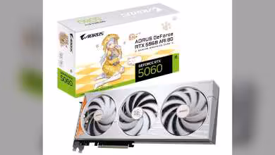 Boîte AORUS GeForce RTX 5060 ARI 8G et carte graphique blanche à trois ventilateurs