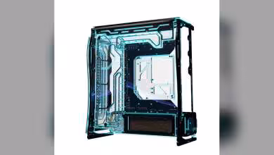 Boîtier Spectre Singularity Computers vert éclairage néon vif fond contraste élevé
