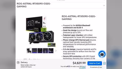 Page produit ASUS ROG-ASTRAL-RTX5090-O32G-GAMING avec image carte graphique et description