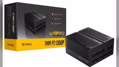 Boîte Gamdias THOR P2 1350P et alimentation ATX 3.1 noire en présentation produit