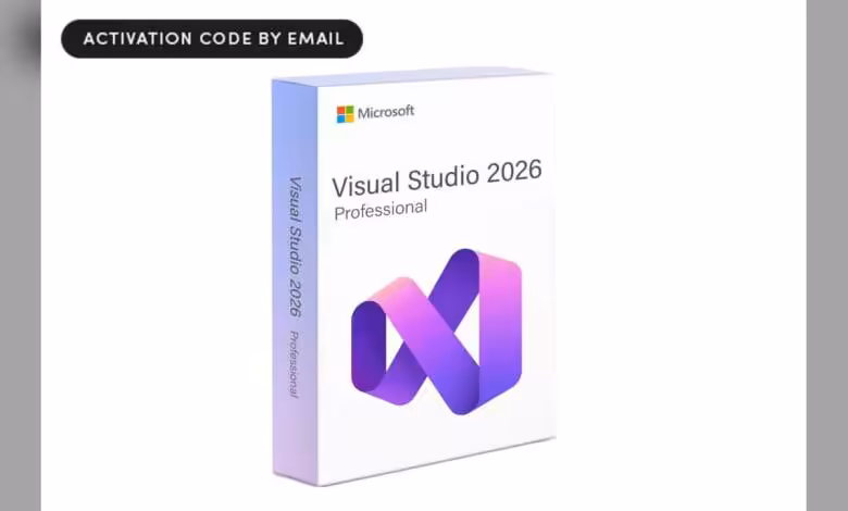 Visual Studio Professional 2026 à 30 dollars à vie, une offre qui tranche dans la ruée IA 1 Boîte Microsoft Visual Studio 2026 Professional avec logo violet et mention activation par e-mail