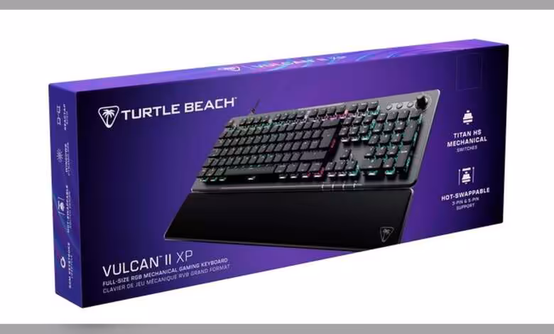 Vulcan II XP : Turtle Beach renouvelle son clavier méca full-size hot-swap à 129,99 € 1 Boîte du clavier gaming Turtle Beach Vulcan II XP, mécanique, rétroéclairage RGB, repose-poignet détachable, format pleine ta