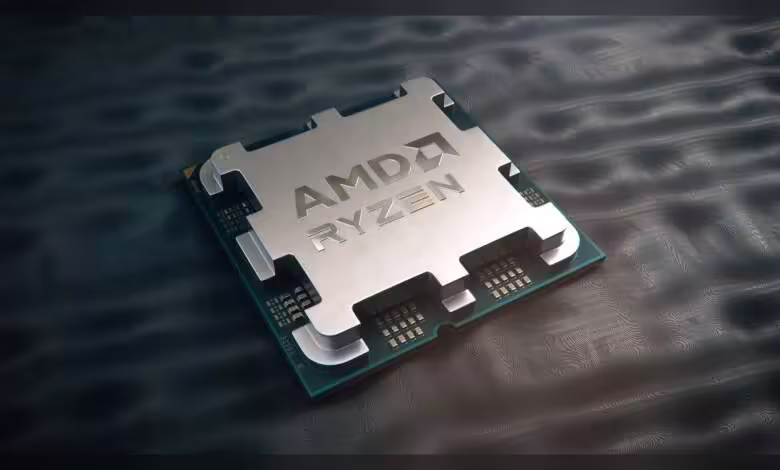 Zen 6 : AMD veut enfin corriger les 1% lows et les saccades en jeu côté CPU 1 Processeur AMD Ryzen en gros plan, puce carrée avec marquage métallique sur fond sombre texturé