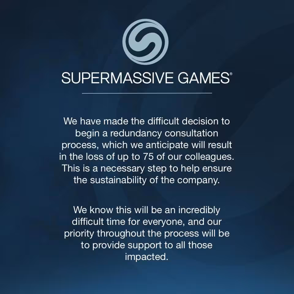 Supermassive Games supprime jusqu’à 75 postes après la sortie récente de Directive 8020 2 Communiqué Supermassive Games annonçant une consultation de licenciement pouvant toucher jusqu’à 75 employés