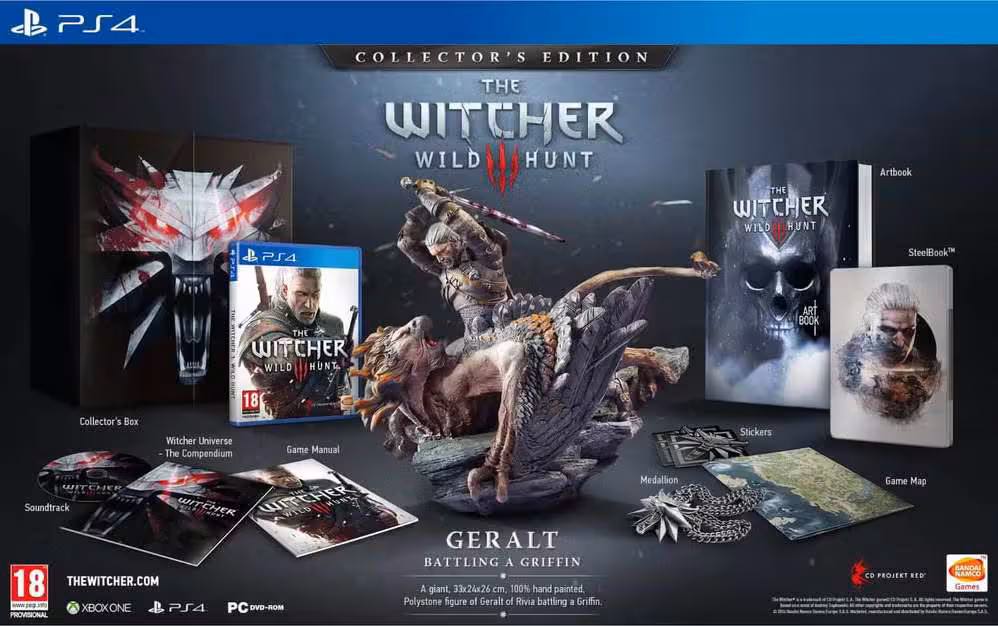 The Witcher 4 : une édition physique maintenue, mais peut-être sans disque sur PS5 3 Coffret Collector’s Edition PS4 de The Witcher 3 Wild Hunt avec boîtier, artbook et figurine