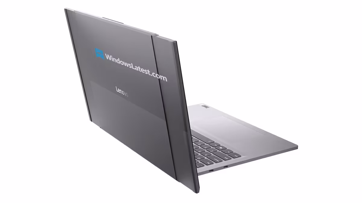 Lenovo ThinkBook fermé, vue arrière du PC portable pro avec châssis gris anthracite