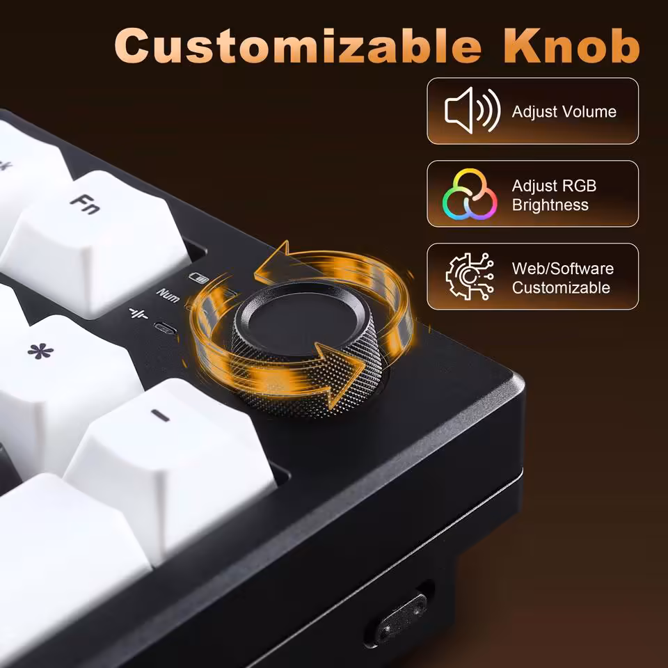 Yunzii AL21 : un pavé numérique aluminium sans fil à 49,99 dollars pour claviers compacts 10 Gros plan sur la molette personnalisable du Yunzii AL21 pour volume, luminosité RGB et réglages web