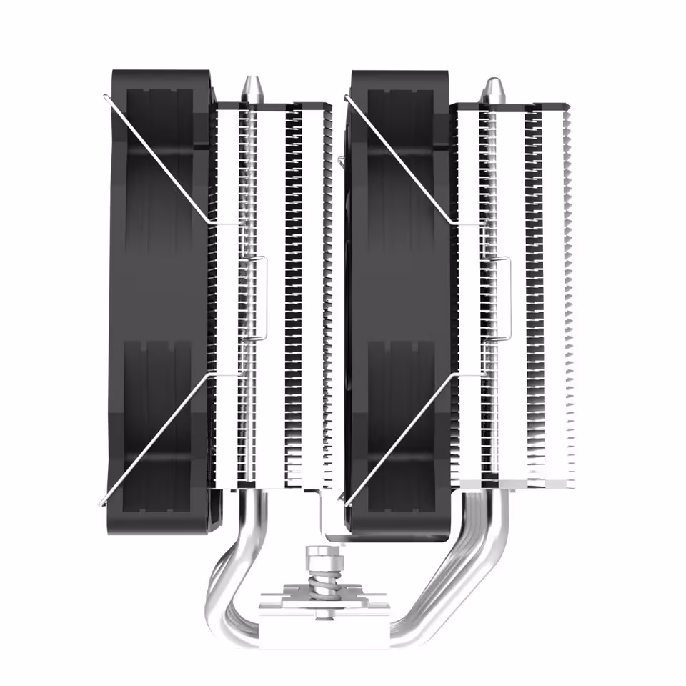 Vue latérale du Zalman CNPS12X BP, double tour noir et caloducs visibles