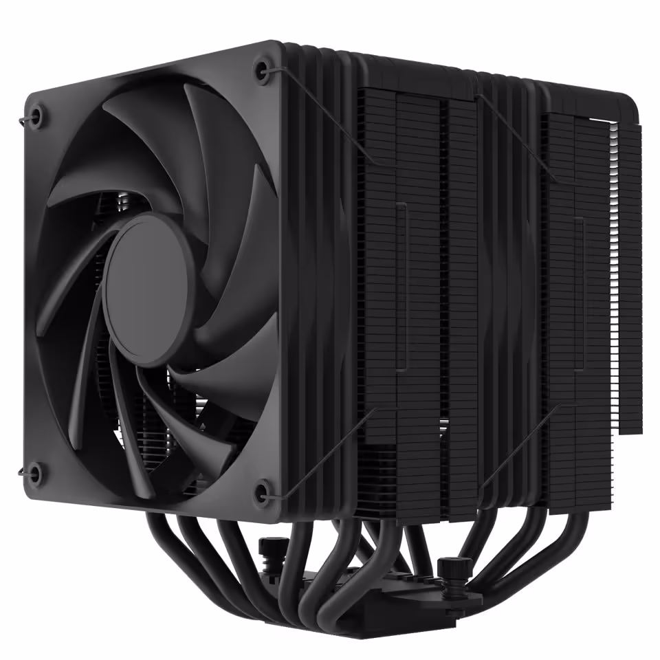 Ventirad Zalman CNPS15X BP BLACK, vue trois quarts avec ventilateur avant noir