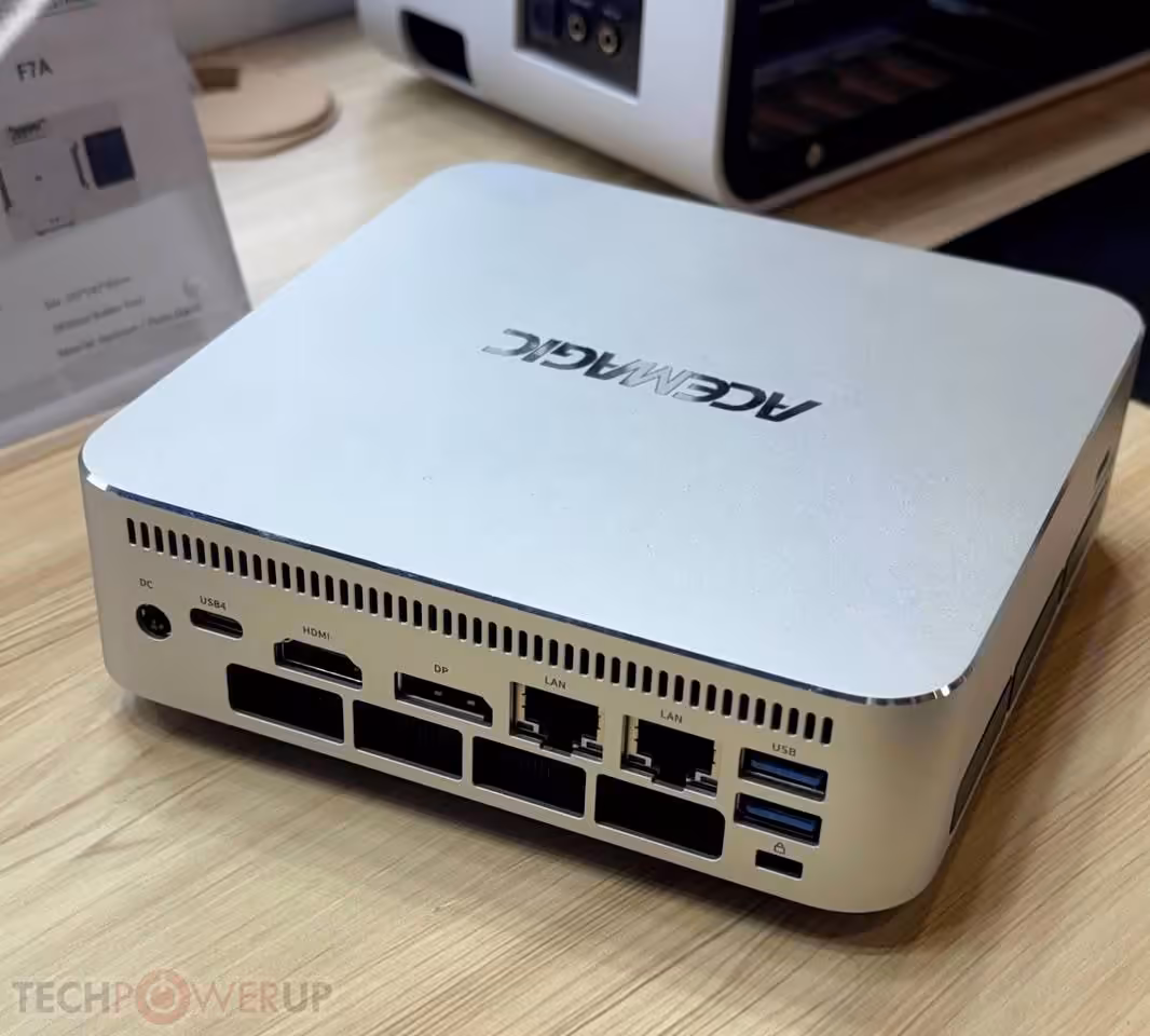 Acemagic F2A et F7A : Panther Lake et Gorgon Point dans deux mini PC très denses 3 Mini PC Acemagic F2A vu de face et de côté, ports USB, HDMI, Ethernet visibles.