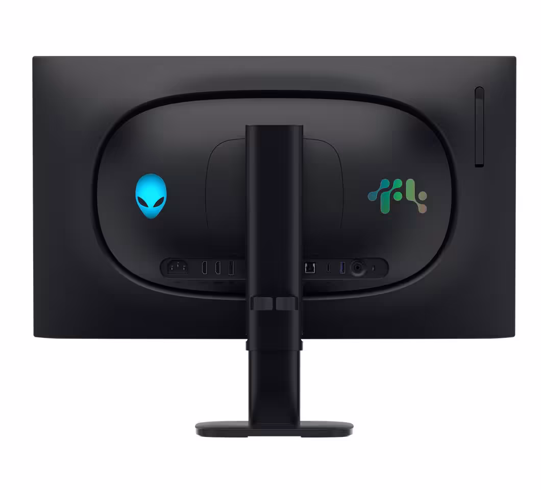 Alienware OLED : deux nouveaux écrans, un 4K 165 Hz à 699,99 $ et un 560 Hz QD-OLED 9 Dos d’un moniteur Alienware OLED, vue centrale des connecteurs et du logo